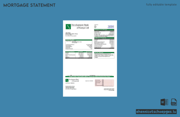 Beispielansicht eines Hypothekenauszugs der Kenya Development Bank of Kenya (Word- und PDF-Format)